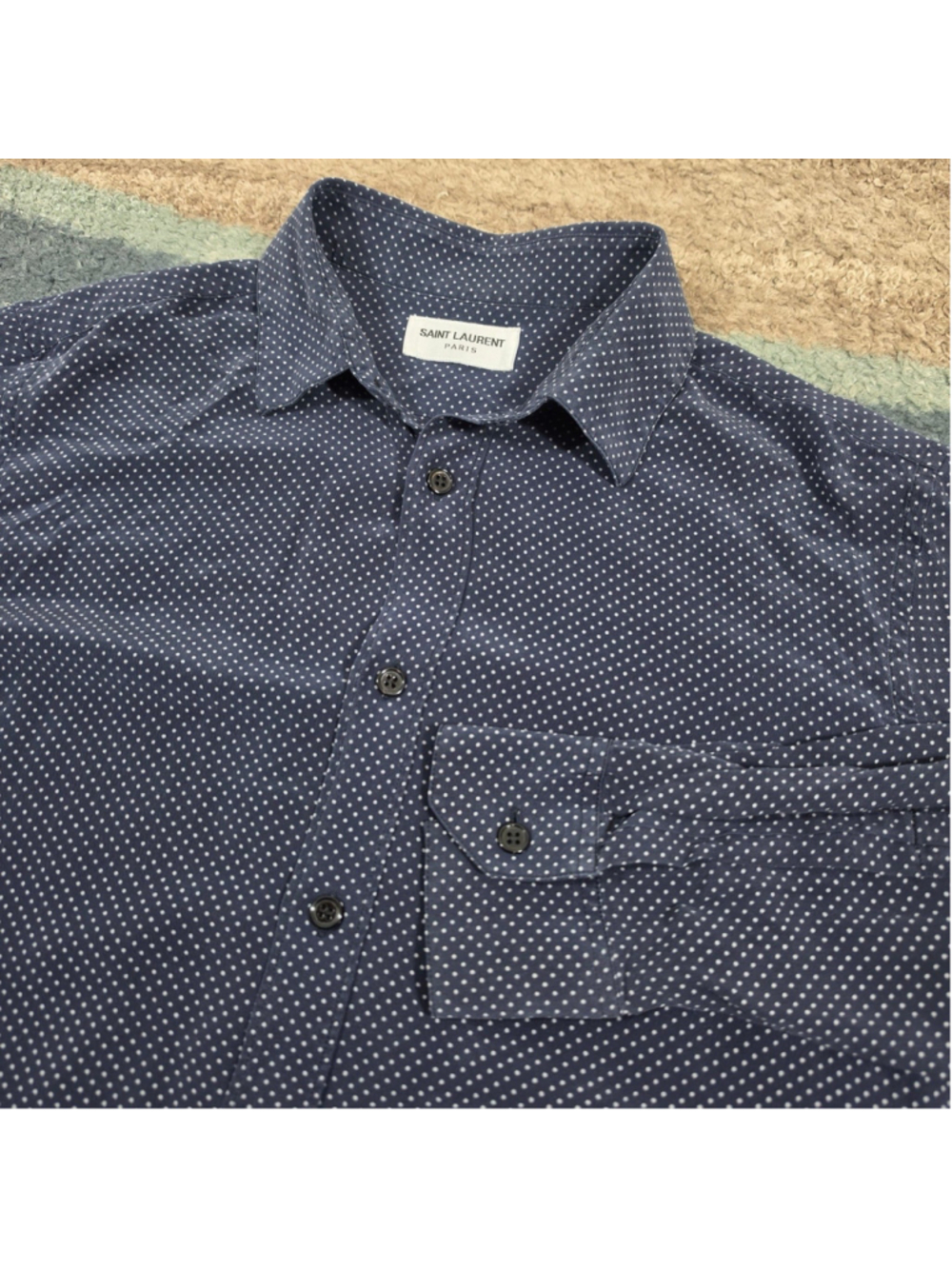 Saint Laurent Paris 100% Silk Polka Dot Dress Shirt Mens 39 15.5